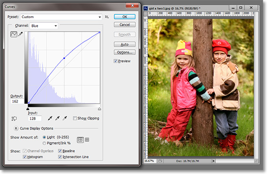 Final image using curves adjusment layer and mask.