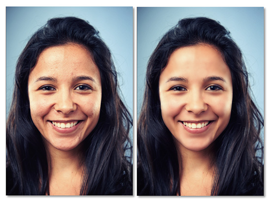 Before and after of the portrait retouch.