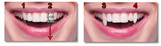 Creating vampire fangs in Photoshop.