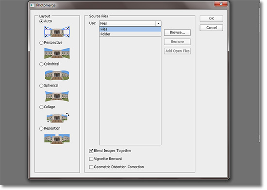 The Photomerge dialog box.