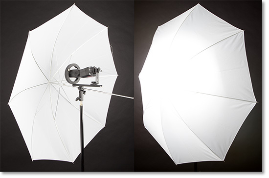 Shoot through umbrella provides light diffusion similar to soft box.