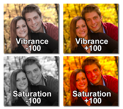 Vibrance and Saturation effects in Photoshop.